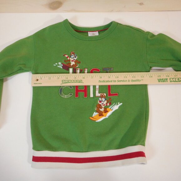 Disney Parks Kids sz 5/6 Just Chill Chip & Dale Embroidered Christmas Sweatshirt - Picture 4 of 10